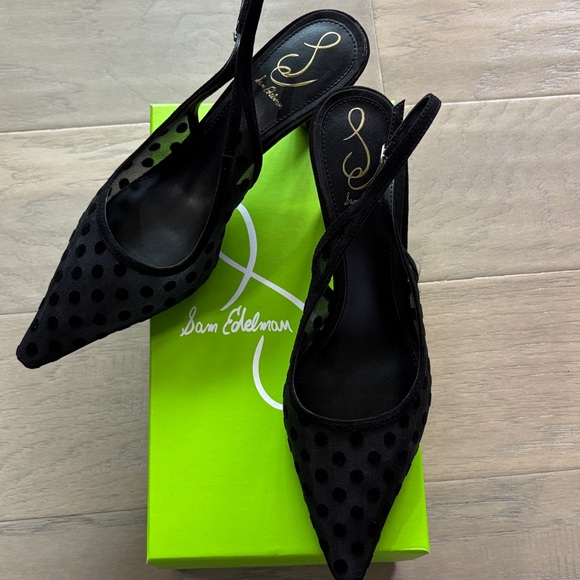 Sam Edelman Black Polka Dot Heels Size 9.5 Used Once - Picture 1 of 4